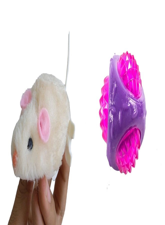 PET FUN لعبة فأر مفتاح تعمل بالزنبرك من بيت فن للقطط والحيوانات الأليفة الصغيرة | لعبة مضغ واقعية من القطيفة مع ذيل دوار، كرة ماسية من مادة TPR مع صفارة وإضاءة LED | متينة للحيوانات التي تمضغ بقوة، عبوة من قطعتين - Image 1